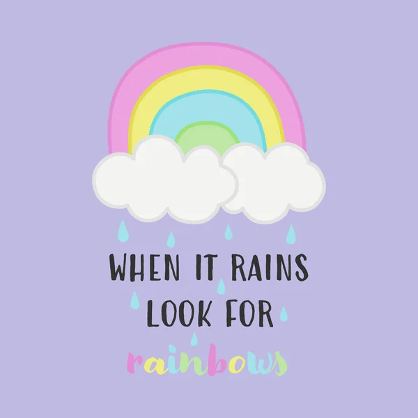 Wenn Regnet Suchen Sie Nach Regenbogenvektorillustration Niedliche Regenbogenzeichnung Grußkartenidee — Stockvektor