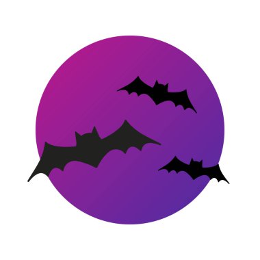 Cadılar Bayramı yarasaları vektör illüstrasyonu. Mor renkte sevimli vampirler. Ürkütücü bir geçmişi var..