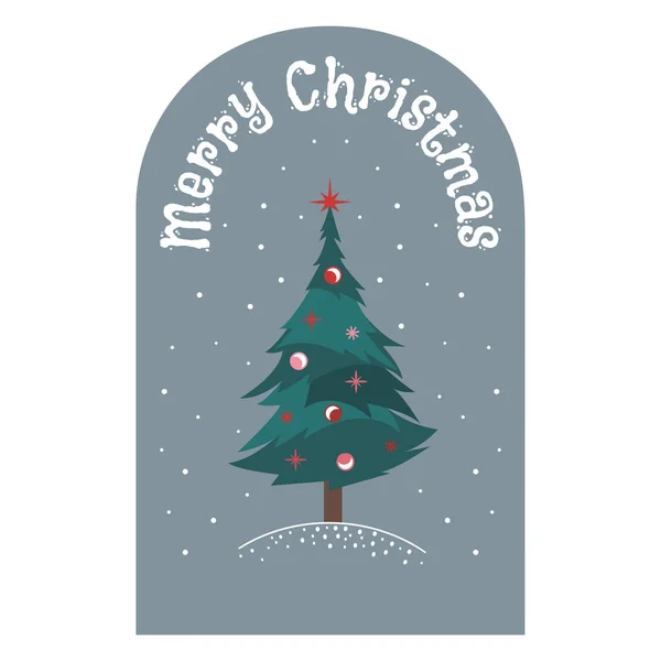 Süslemeleri ve dekoratif çerçevesi olan bir Noel ağacının vektör çizimi. Tasarım, tebrik kartı ve davetiye için evrensel sanatsal şablon