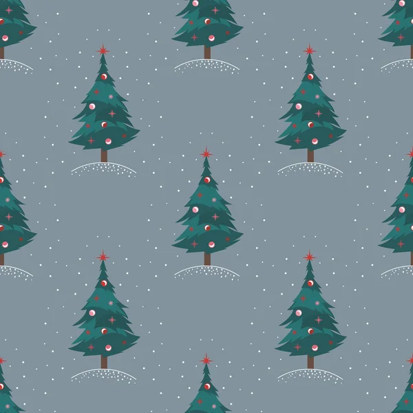 Διάνυσμα Απεικόνιση Ενός Διακοσμητικού Χριστουγεννιάτικου Δέντρου Νιφάδες Χιονιού Μοτίβο Κάρτα — Διανυσματικό Αρχείο