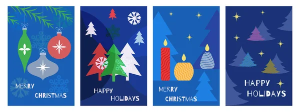 Christmas Card Candles Fir Trees Christmas Toys Minimalist Style Seasonal — Stock Vector