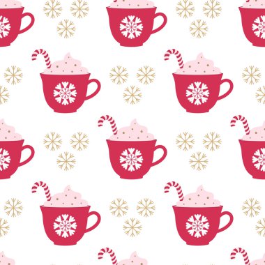 Bir fincan sıcak çikolata ya da kahve, latte, kremalı kapuçino ve karamel kamışı. Noel kartı, sezonluk dilekleri olan minimalist bir tarzda. Kartpostal şablonu, davetiyeler, tebrikler, basım. 