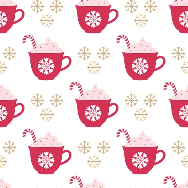 Mug Hot Chocolate Coffee Latte Cappuccino Cream Caramel Cane Christmas — Stock Vector