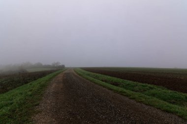 Şehrin dışındaki sis bulutlu bir sonbahar gününde Bavyera 'da.
