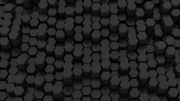 三维未来主义六边形深黑背景抽象几何网格模式 — 图库照片