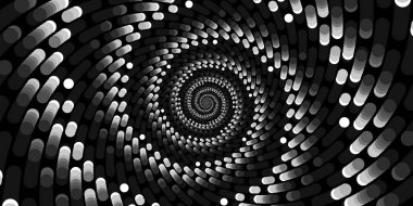 Dönen radyal arka plan. Siyah ve beyaz Yarım tonlu noktalı arka plan Pop sanat dokusu örtüyor.