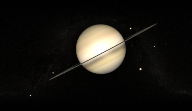 Halkaları ve uyduları olan Satürn gezegeninin görüntüsü. Gezegen etrafında keşif. Güneş sistemi. 3D görüntüleme. Bu görüntünün elementi Nasa tarafından desteklenmektedir