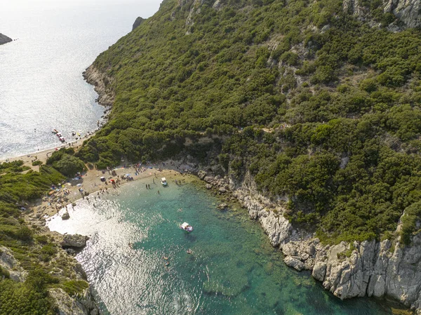 Aerial View Coastline Lead Porto Timoni Beach Corfu Island Greece — Stock Photo, Image