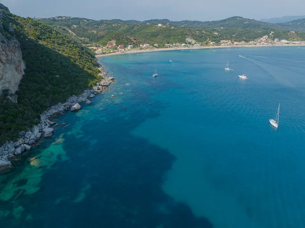 Vista Aérea Playa Agios Georgios Costa Que Conduce Playa Porto — Foto de Stock