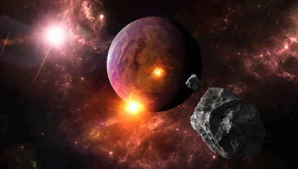 Планеты Других Галактик Астероиды Метеориты Поражающие Планету Взрывы Другие Миры — стоковое фото