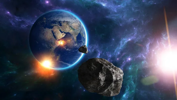 Meteorite Approaching Earth Collision Course Asteroid Possible Collision Earth Atmosphere — Stock Photo, Image