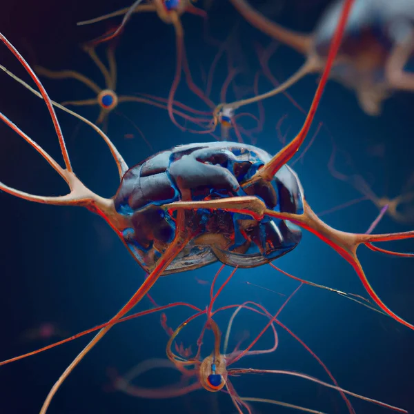 Nöronların Mikroskobik Görüntüsü Beyin Bağlantıları Sinapslar Letişim Serebral Uyarıcılar Nöral — Stok fotoğraf