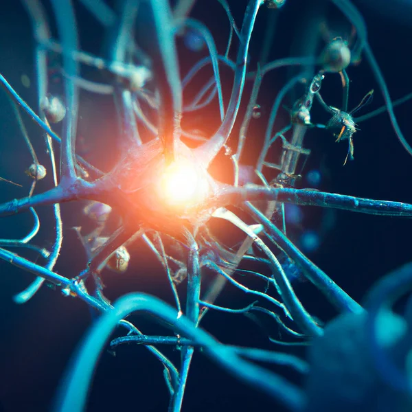 Microscopic view of the synapses. Brain connections. Neurons and synapses. Communication and cerebral stimulus. Neural network circuit, degenerative diseases, Parkinson, Alzheimer. 3d rendering