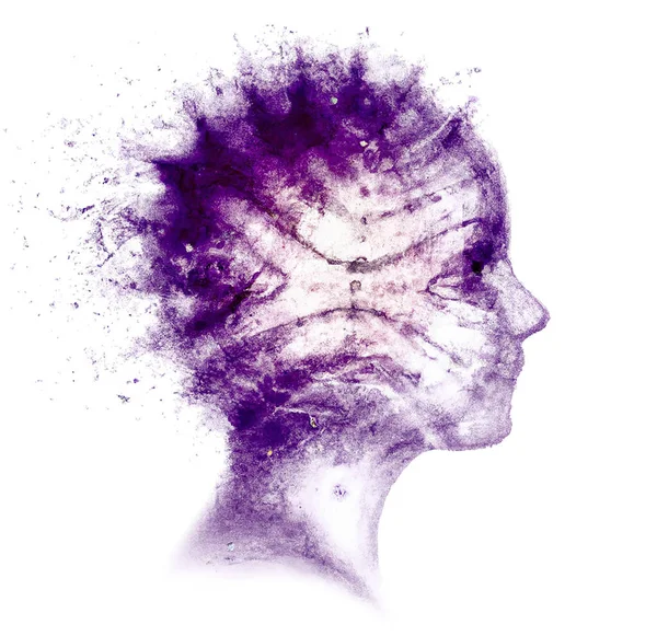 顔を横から見た 脳の問題 変性疾患 双極性障害 二重人格 統合失調症 考えや声 雲効果粒子 3Dレンダリング — ストック写真