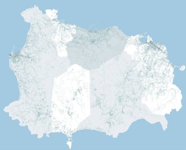 Ischia adasının uydu görüntüsü, vektör. Binalar, evler, sokaklar. Campania 'da. İtalya. Depremler ve tektonik hareketler. Yapılarla ve binalarla ilgili sorunlar