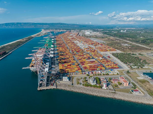 Stock image Aerial view of the port of Gioia Tauro, Calabria Italy. Goods loading and unloading operations. Container. Import and export. Global trade. Movement of goods by ship. Transportation. 31-08-2022