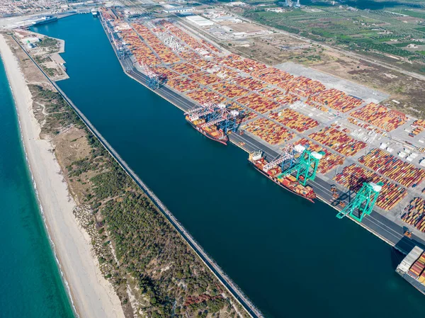 Luftaufnahme Des Hafens Von Gioia Tauro Kalabrien Italien Und Entladevorgänge — Stockfoto