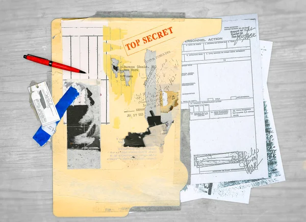 Top secret document, declassified, confidential information, secret text. Non-public information. Sheet of paper with classified information. Top secret stamp. State secret
