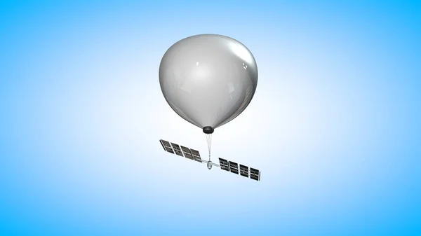 Spy balloon. Weather balloon with solar panels. View from the ground. Aerostatic balloon. 3d rendering