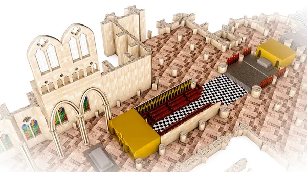 ウェストミンスター寺院 3Dセクション 教会の地図と主なポイント 新しい王の戴冠式だ ロンドンだ イギリスだ 建築とインテリア 3Dレンダリング — ストック写真