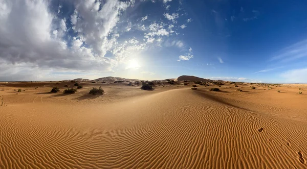 Sanddyner Saharaöknen Merzouga Öknen Sandkorn Som Bildar Små Vågor Sanddynerna — Stockfoto