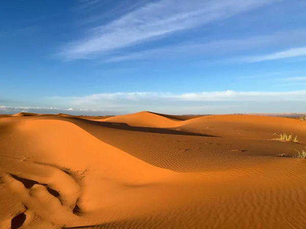 Duinen Sahara Woestijn Merzouga Woestijn Zandkorrels Vormen Kleine Golven Duinen — Stockfoto