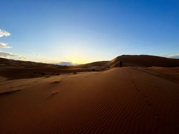 Dunas Deserto Saara Deserto Merzouga Grãos Areia Formando Pequenas Ondas — Fotografia de Stock