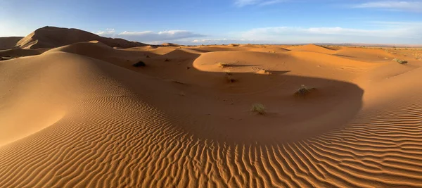 Merzouga Erg Chebbi Dunes Morocco Africa Panoramic View Dunes Sahara — Fotografia de Stock
