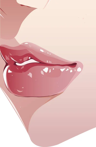 Kobiece Usta Twarz Detal Ust Szminką Błyszczący Efekt Połysk Codzienne — Wektor stockowy