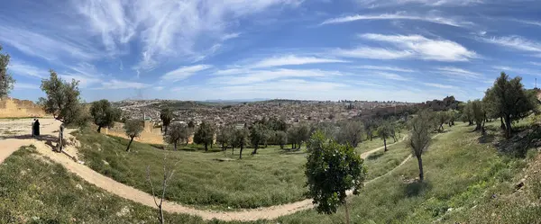 Фес Марокко Африка Потрясающий Панорамный Вид Город Старой Мединой Вилле — стоковое фото