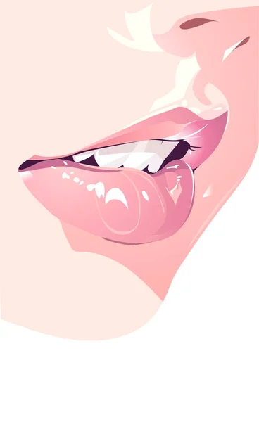 Female Mouth Face Detail Lips Lipstick Glossy Effect Shine Daily — Stock Vector