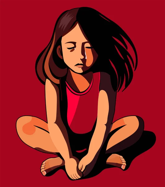 Κακοποίηση Παιδιών Κοινωνικά Προβλήματα Εκφοβισμός Κοριτσάκι Σταυρωμένα Πόδια Κλαίει Αβοήθητο — Διανυσματικό Αρχείο