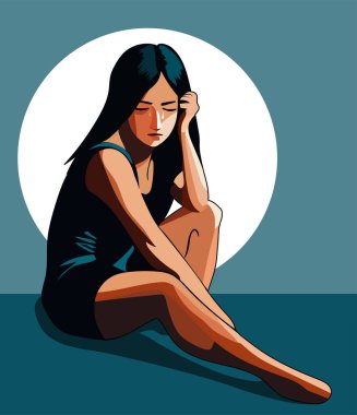 Cinsel saldırı, taciz, sosyal sorunlar, zorbalık, yerde oturup ağlayan çaresiz bir kız. Ailede sorunlar var. Reşit olmayanlara şiddet