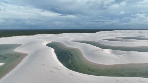 Aerial View Lencois Maranhenses White Sand Dunes Pools Fresh Water ストック動画
