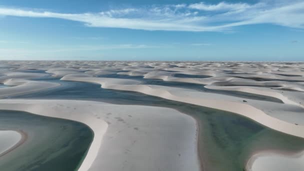 Aerial View Lencois Maranhenses White Sand Dunes Pools Fresh Water Stock Videó