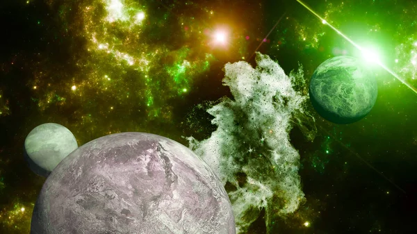 Sci 새로운 세계의 은하와 우주의 위성들 환상적 샛별들이 있노라 렌더링 — 스톡 사진
