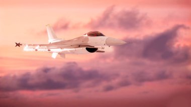 Füzelerle donatılmış askeri uçaklar, savaş düzeni. F-16. General Dynamics F-16 Fighting Falcon, tek motorlu, çok delikli bir Amerikan savaş uçağıdır. 3d oluşturma