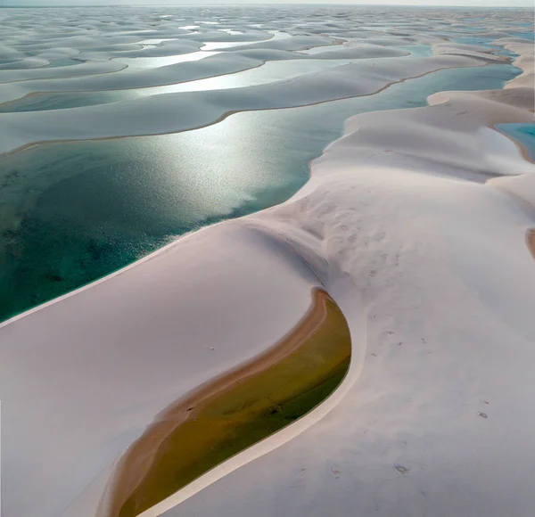Veduta Aerea Lencois Maranhenses Dune Sabbia Bianca Con Piscine Acqua — Foto Stock