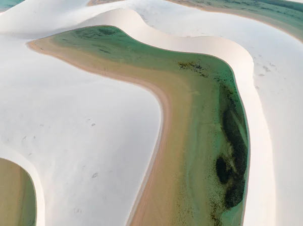 Veduta Aerea Lencois Maranhenses Dune Sabbia Bianca Con Piscine Acqua — Foto Stock