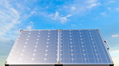 Yerleştirilmiş güneş panelleri, iç enerji tasarrufu için çözümler. Elektrik üretimi sıfır maliyetli. 3d oluşturma