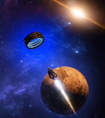 Yıldızlararası yolculuk ve boyutlar arası geçitler, uzay gemileri yeni gezegenleri ve uzay-zaman dönüşümünü keşfediyor. Yeni dünyaların, dış gezegenlerin fethi. 3d oluşturma