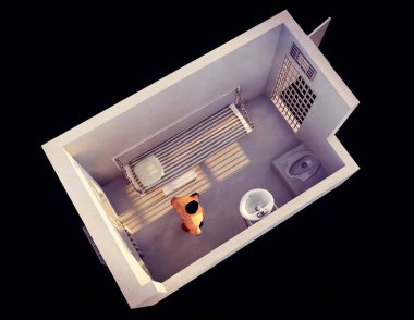 Kuzey Sibirya hapishanesinin hücresi, Kharp hapishanesi. Hücrenin içinde gözaltında. Ceza kolonisi. 3d oluşturma