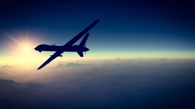 Toprak manzarası, savaş operasyonları, bilim kurgu, mavi renkli gece görüşü. Askeri hedef. İHA bir bölge üzerinde uçuyor. Askeri operasyon. Gizli operasyon. Dağ korkulukları. 3d hazırlayıcı