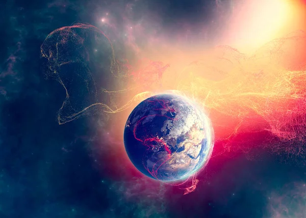 Burza Słoneczna Słoneczna Ziemskie Pole Magnetyczne Ziemia Wiatr Słoneczny Przepływ — Zdjęcie stockowe