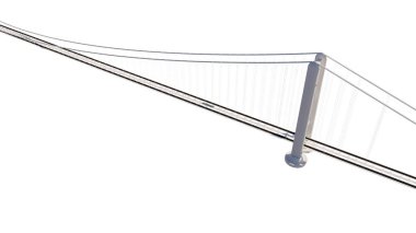 Messina Boğazı üzerindeki köprü, tasarım ve mimari, güverte çalışması, kuleler ve süspansiyonlar. Mimari proje. Sicilya 'yı Calabria' ya bağlayacak köprü. İtalya. 3d oluşturma