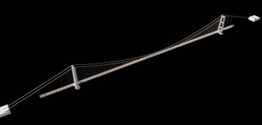 Messina Boğazı üzerindeki köprü, tasarım ve mimari, güverte çalışması, kuleler ve süspansiyonlar. Mimari proje. Sicilya 'yı Calabria' ya bağlayacak köprü. İtalya. 3d oluşturma