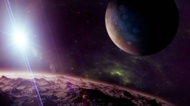 Keşfedilmemiş galaksilerin gezegenleri ve dış gezegenleri. Bilim kurgu. Keşfedilecek yeni dünyalar. Nebula ve galaksilerin kolonileşmesi ve keşfi. 3d oluşturma