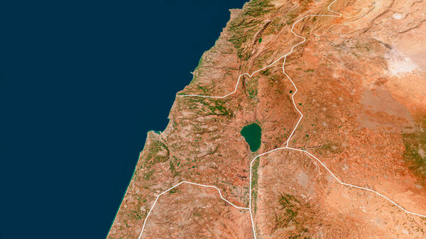 Satellite view of the borders between Lebanon and Israel with Syria, Jordan and the West Bank. Element of this image are furnished by Nasa. 3d render