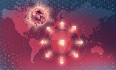 Yeni virüs, Demokratik Kongo Cumhuriyeti 'nden bilinmeyen bir hastalık. Dünya haritası ve grip benzeri virüs, yüksek ölüm oranı olan ateş. Afrika, 3D görüntüleme