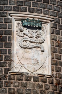 Castello Sforzesco (Sforza 'nın Kalesi) İtalya' nın kuzeyindeki Milano 'da bulunan ortaçağ kalesinin ayrıntıları. 01-12-2025. 15. yüzyılda Milan Dükü Francesco Sforza tarafından inşa edilmiştir.